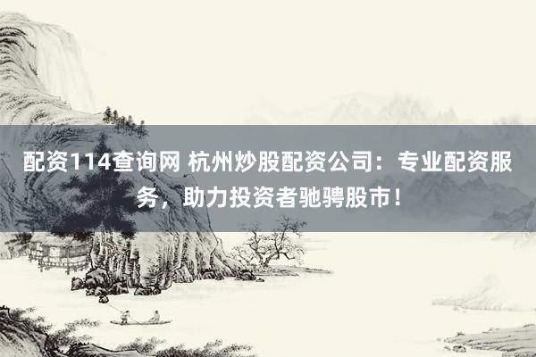 配资114查询网 杭州炒股配资公司：专业配资服务，助力投资者驰骋股市！