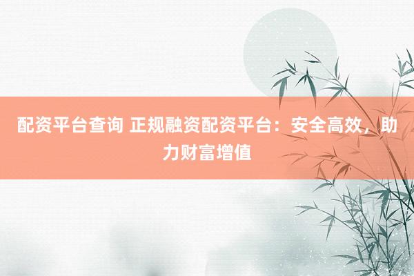 配资平台查询 正规融资配资平台：安全高效，助力财富增值
