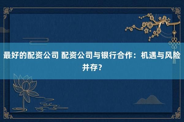 最好的配资公司 配资公司与银行合作：机遇与风险并存？