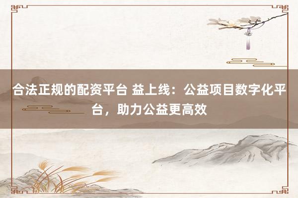 合法正规的配资平台 益上线：公益项目数字化平台，助力公益更高效